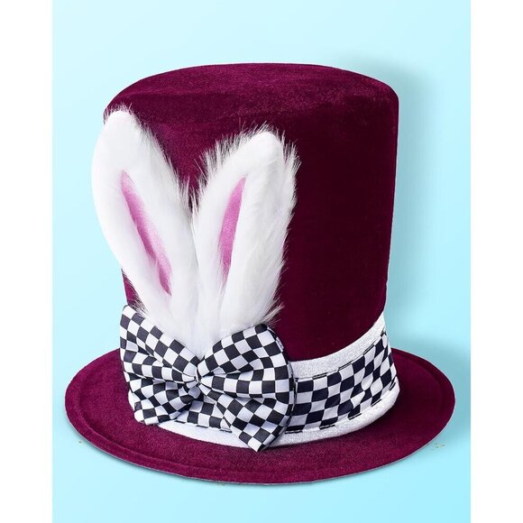 White Rabbit Costume Plush Bunny Ears Top Hat for Easter Halloween Cosplay